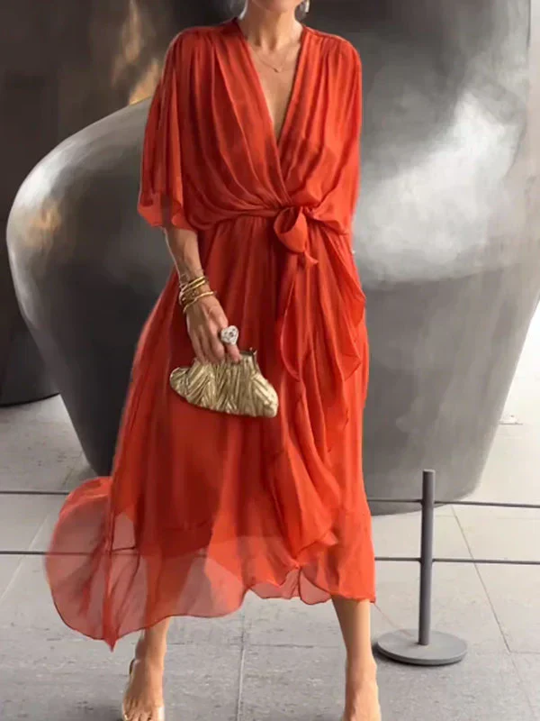 Heidi-Mode | Grünes Chiffonkleid mit V-Ausschnitt - Image 11
