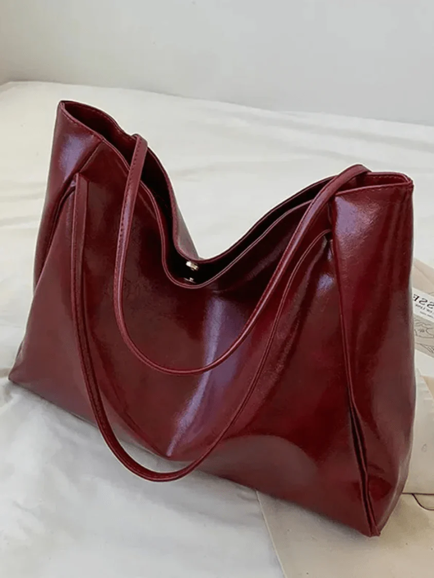 Heidi-Mode | Große Damen Leder Schultertasche Handtasche Shopper Burgunderrot - Image 3