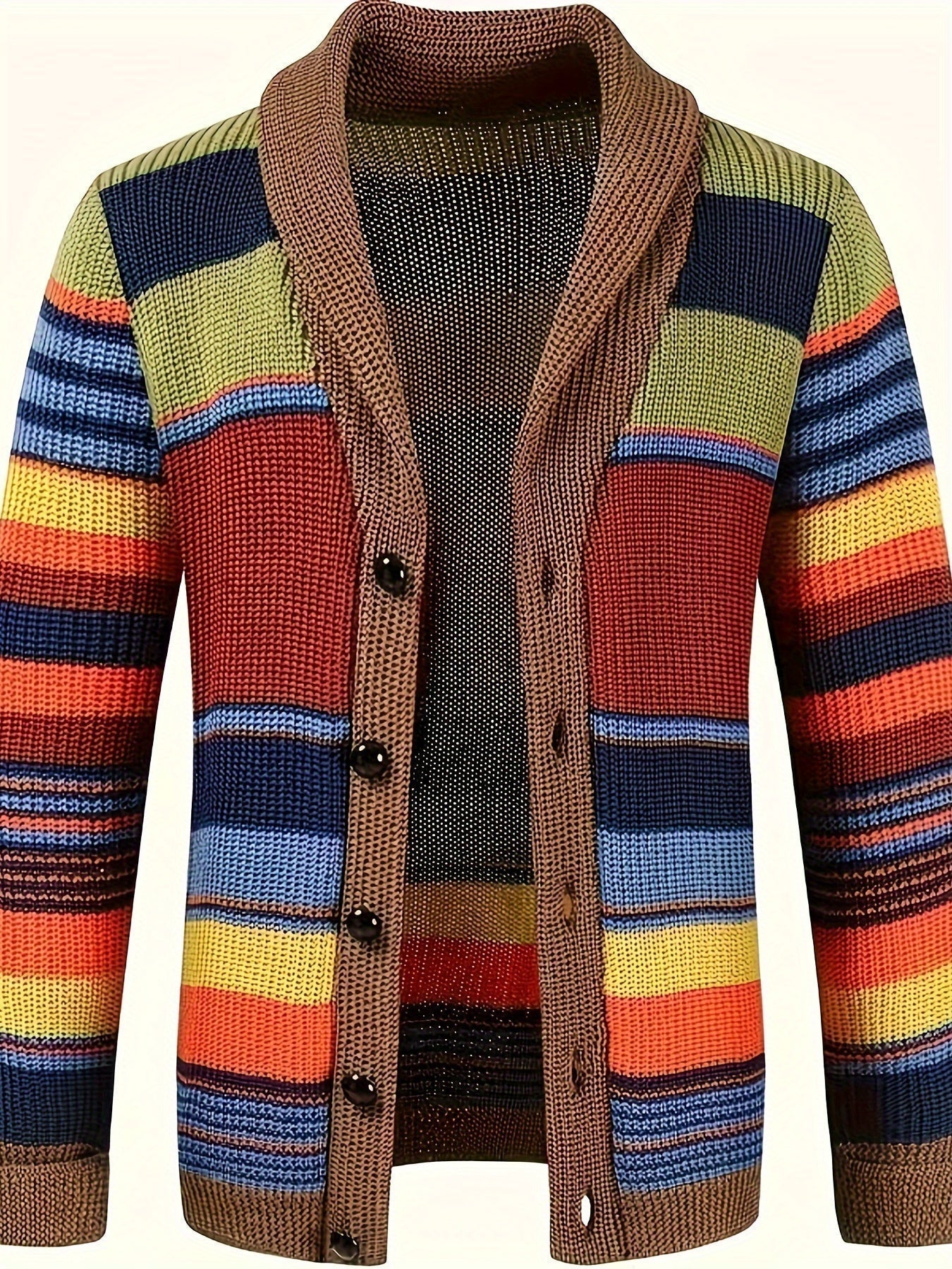 Heidi-Mode | Großer Gestrickter Herren Strickjacke mit Kontrastierenden Farben - Image 5
