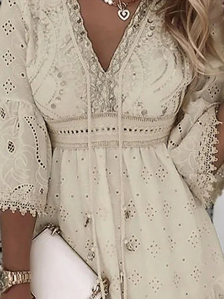 Heidi-Mode | Halbe Ärmel Boho Style Spitzenkleid Sommerkleid - Image 3