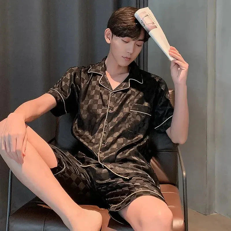 Heidi-Mode | Sommer-Pyjama für Herren Aus Leichtem Eis-Seide mit Kurzen Ärmeln In Großen Größen - Image 7
