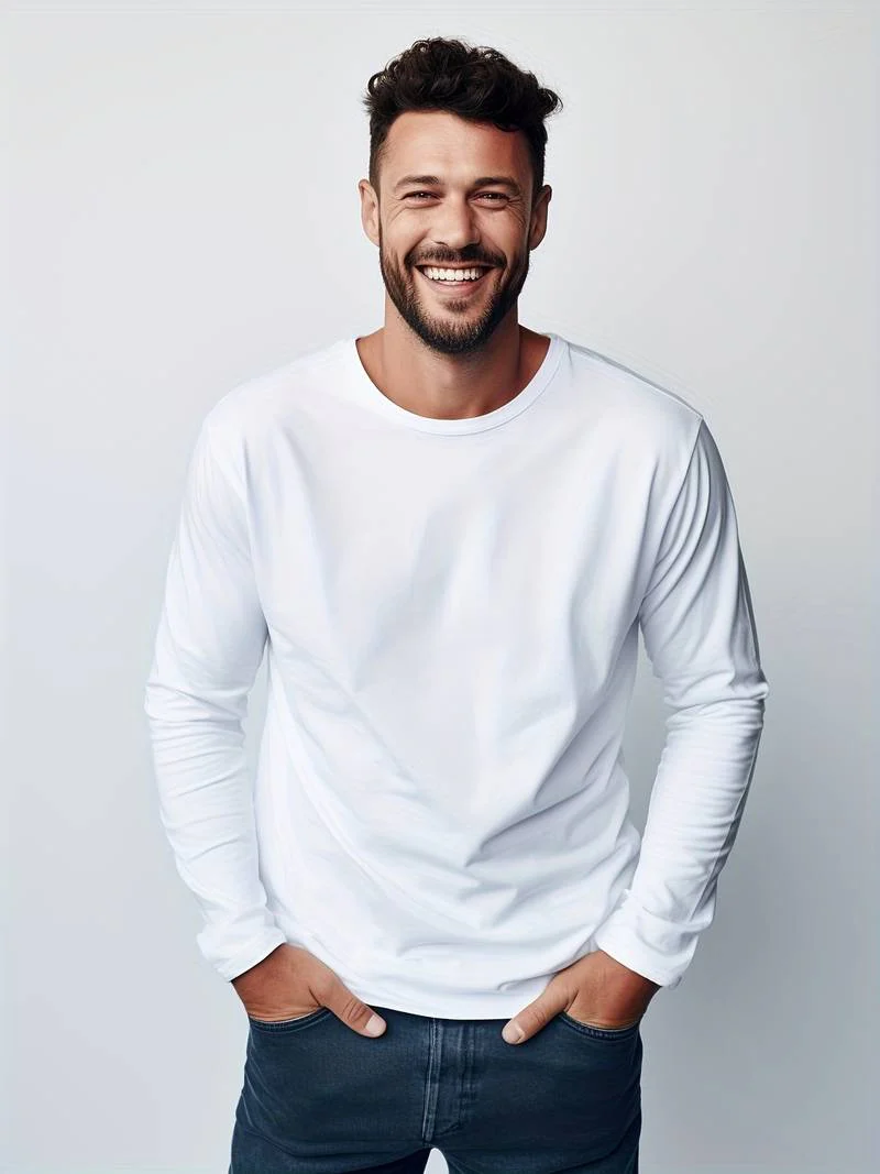 Heidi-Mode | Herren Langarm T-Shirt Einfaches Design Pullover für Männer