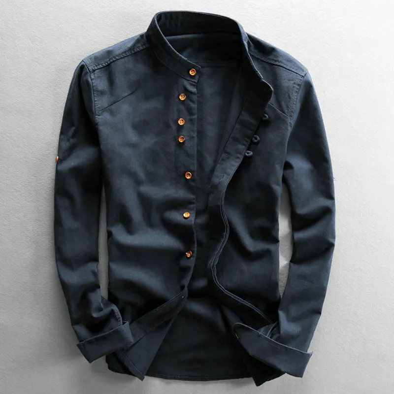 Heidi-Mode | Herren Langarmhemd Aus Leinen und Baumwolle Im Japanischen Stil - Image 6