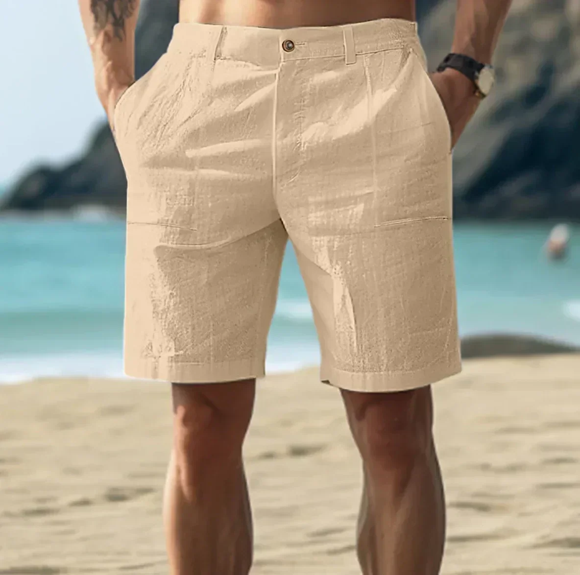 Heidi-Mode | Herren Leinen Shorts für Entspannte Sommertage Atmungsaktiv, Bequem & Stilvoll - Image 2