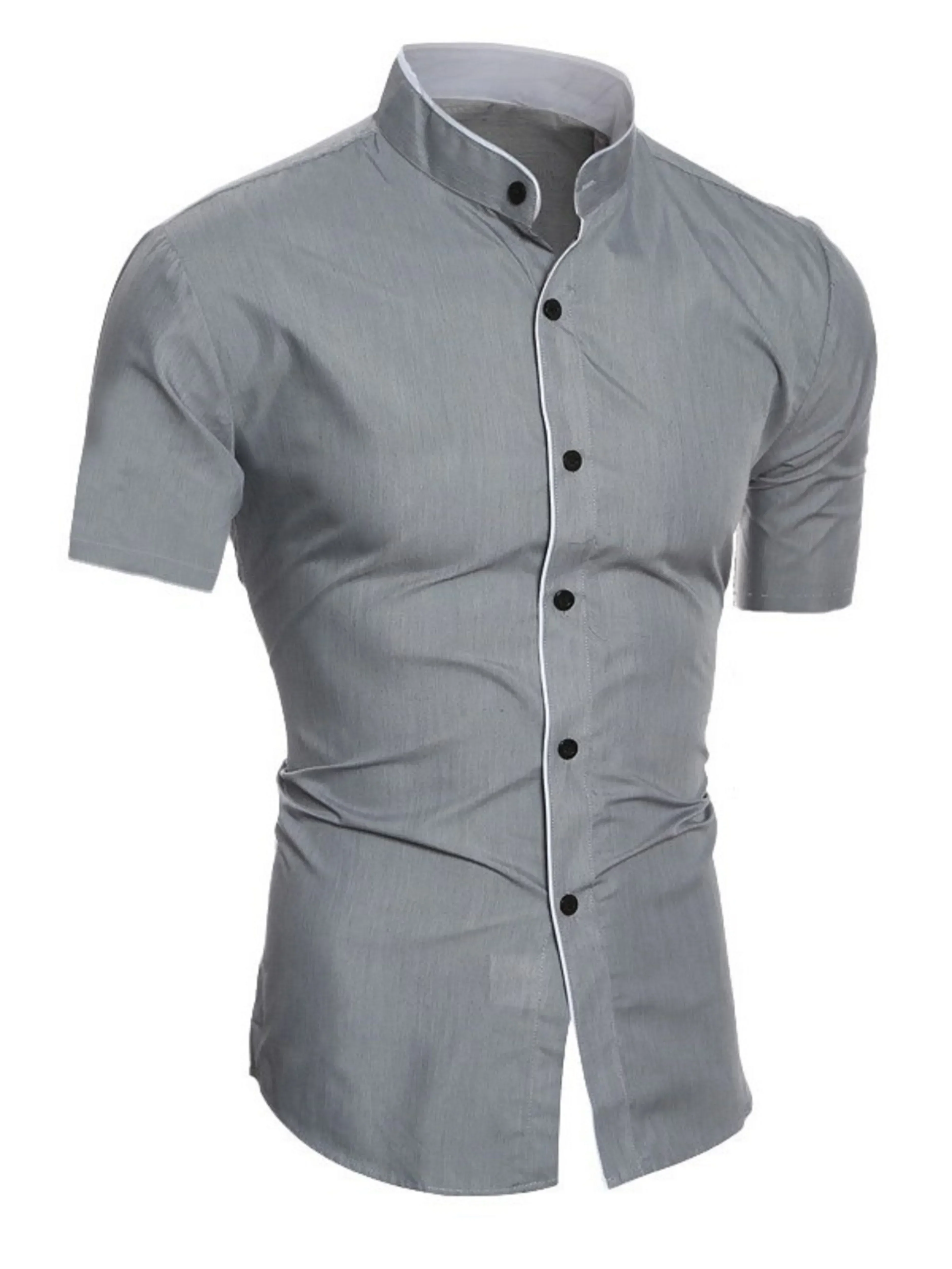 Heidi-Mode | Herren Slim Fit Stehkragenhemd Kurzarm - Image 4