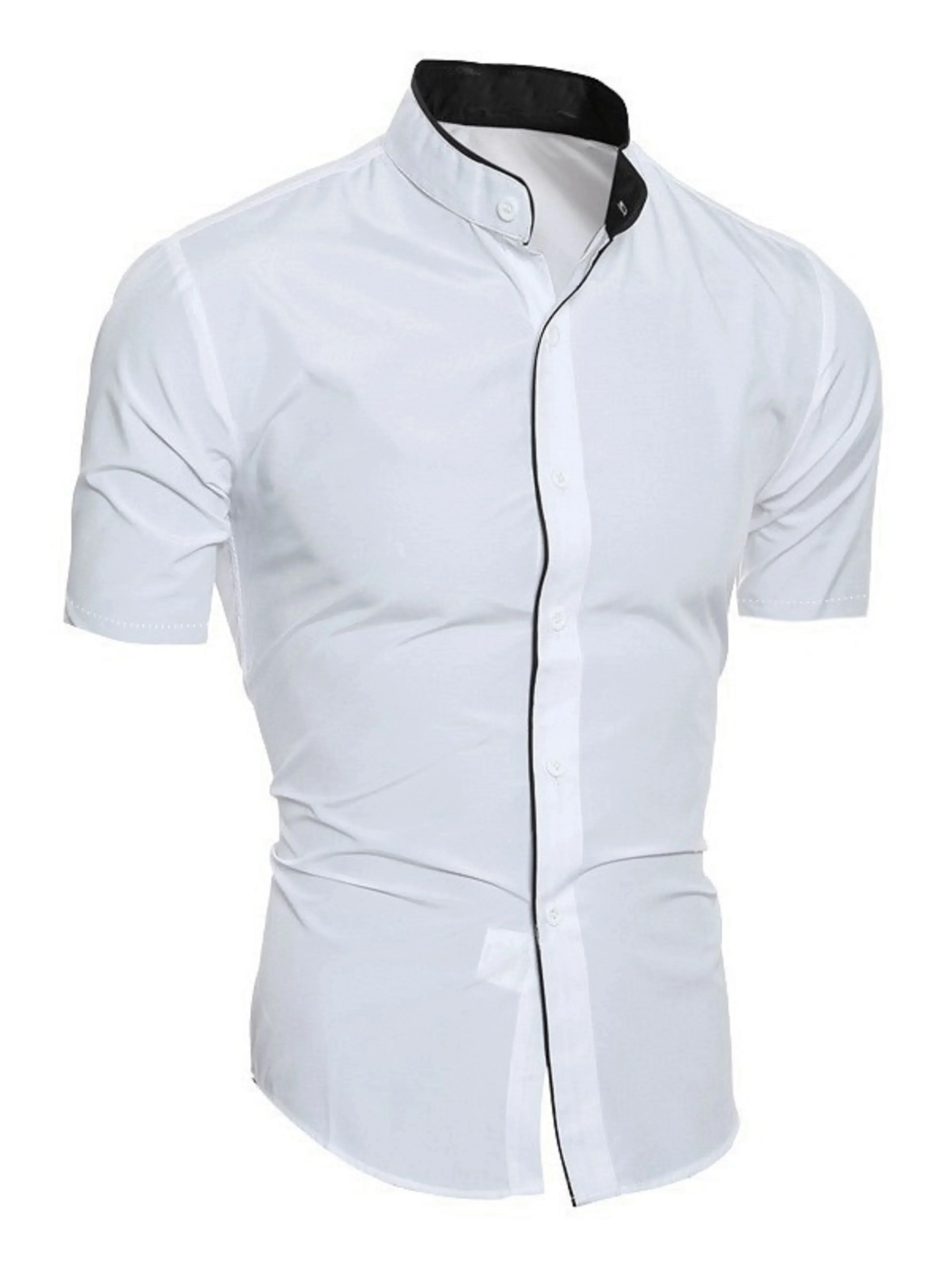 Heidi-Mode | Herren Slim Fit Stehkragenhemd Kurzarm - Image 6