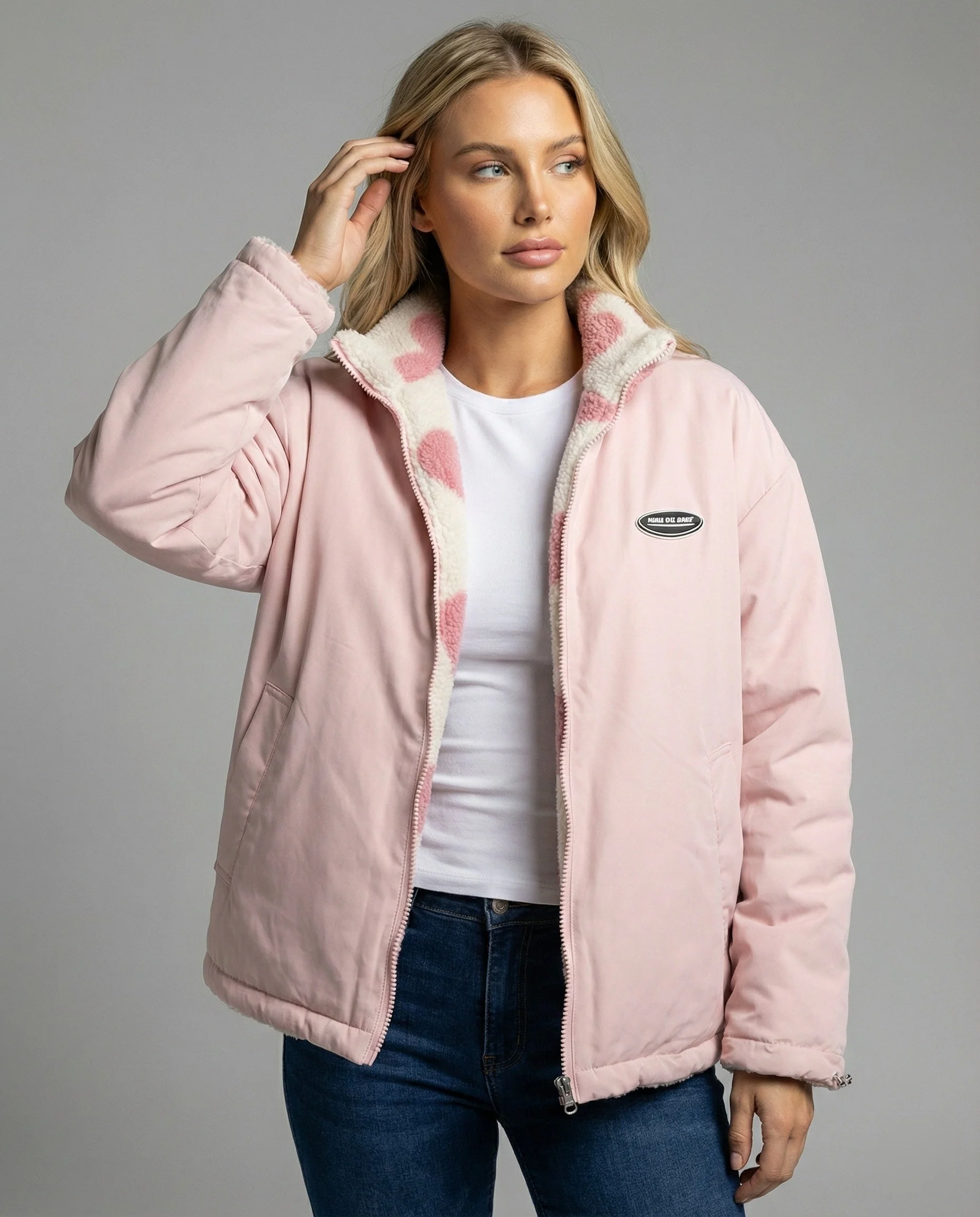Damen Winterjacke Aus Polyester mit Herz-Muster & Wärmender Fütterung Heidi-Mode
