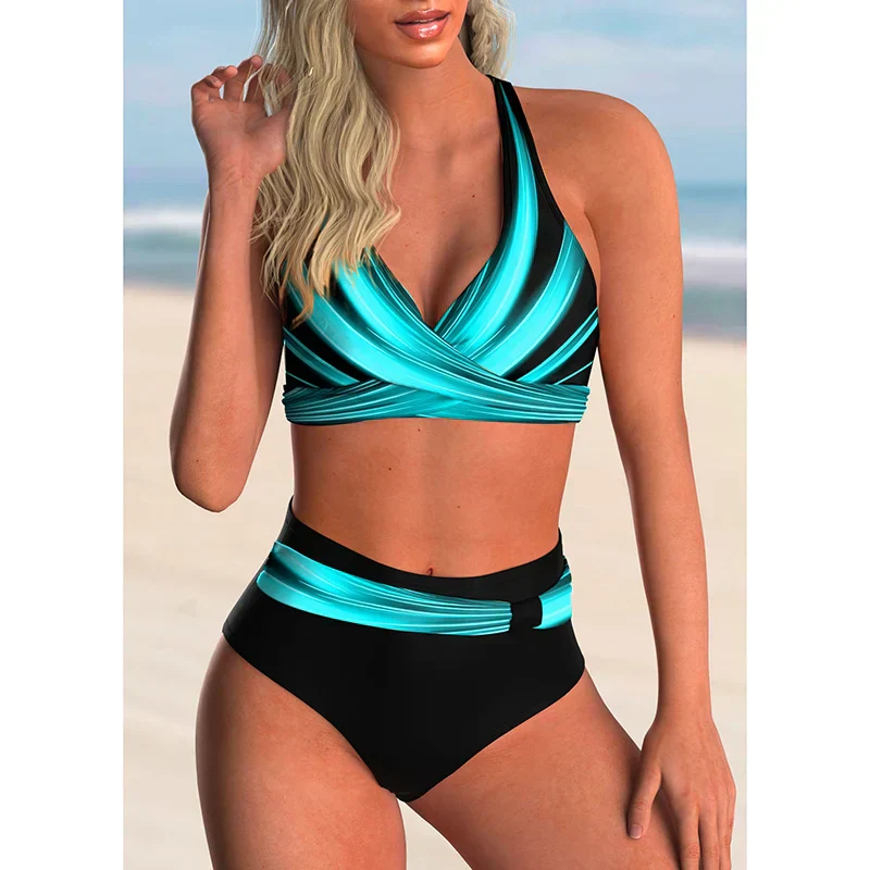 Heidi-Mode | Hoch Tailliertes Push-Up-Halter-Bikini-Set für Damen