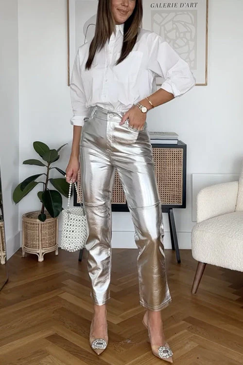 Heidi-Mode | Rosiedress High Rise Metallic Fauxleder-Cropped-Hose - Image 2