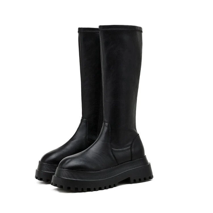 Heidi-Mode | Hohe Stiefel Damen Schwarz Tracksohle
