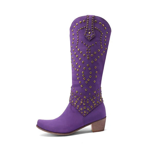 Heidi-Mode | Hohe Stiefel mit Metallnieten und Kobigem Absatz - Image 10