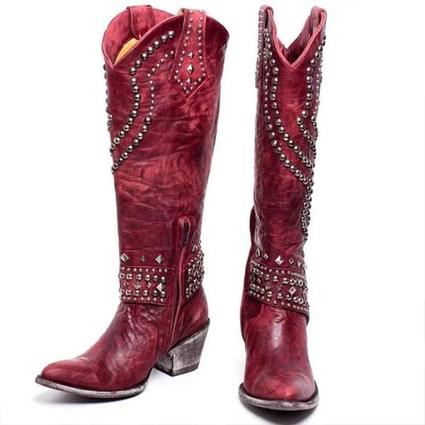 Heidi-Mode | Hohe Stiefel mit Metallnieten und Kobigem Absatz - Image 11