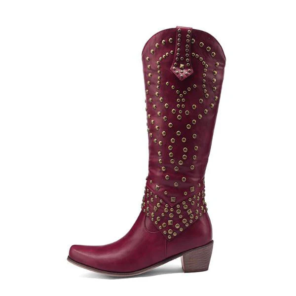 Heidi-Mode | Hohe Stiefel mit Metallnieten und Kobigem Absatz - Image 15