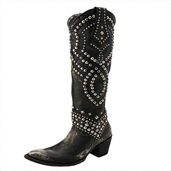 Heidi-Mode | Hohe Stiefel mit Metallnieten und Kobigem Absatz - Image 4