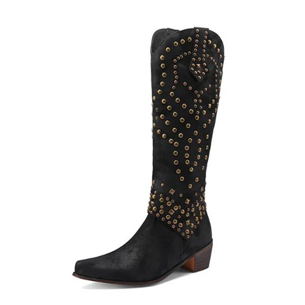 Heidi-Mode | Hohe Stiefel mit Metallnieten und Kobigem Absatz - Image 9