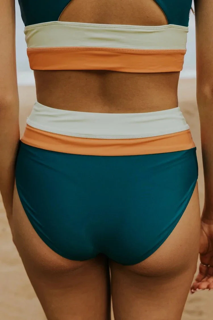 Heidi-Mode | High Waist Colorblock Marine Cut Back Crop Bikini Set - Image 27