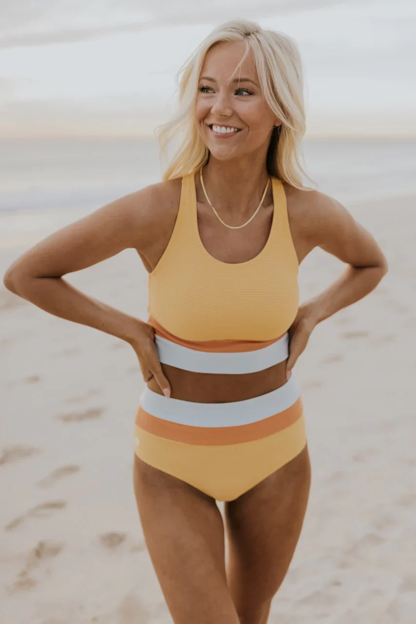 Heidi-Mode | High Waist Colorblock Marine Cut Back Crop Bikini Set - Image 3