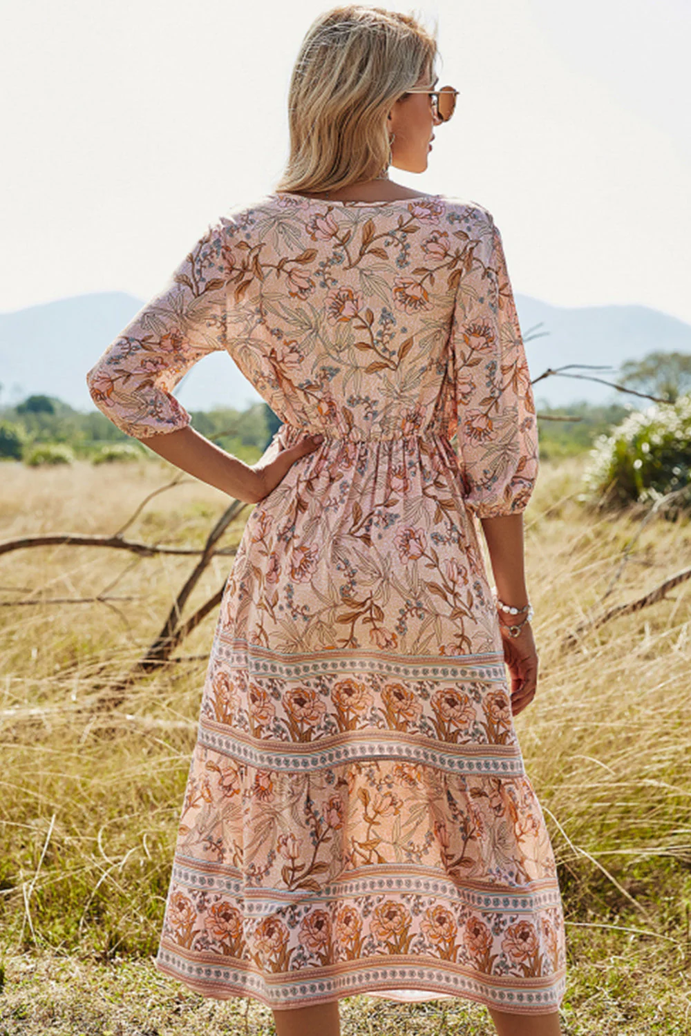 Heidi-Mode | Hohe Taille V-Ausschnitt Boho Strandkleid - Image 4
