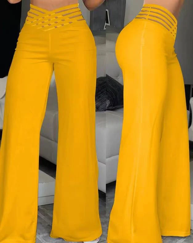 Heidi-Mode | Hohe Taille Weite Beine Dekorativer Bund Lange Länge Stretch Komfort - Image 3