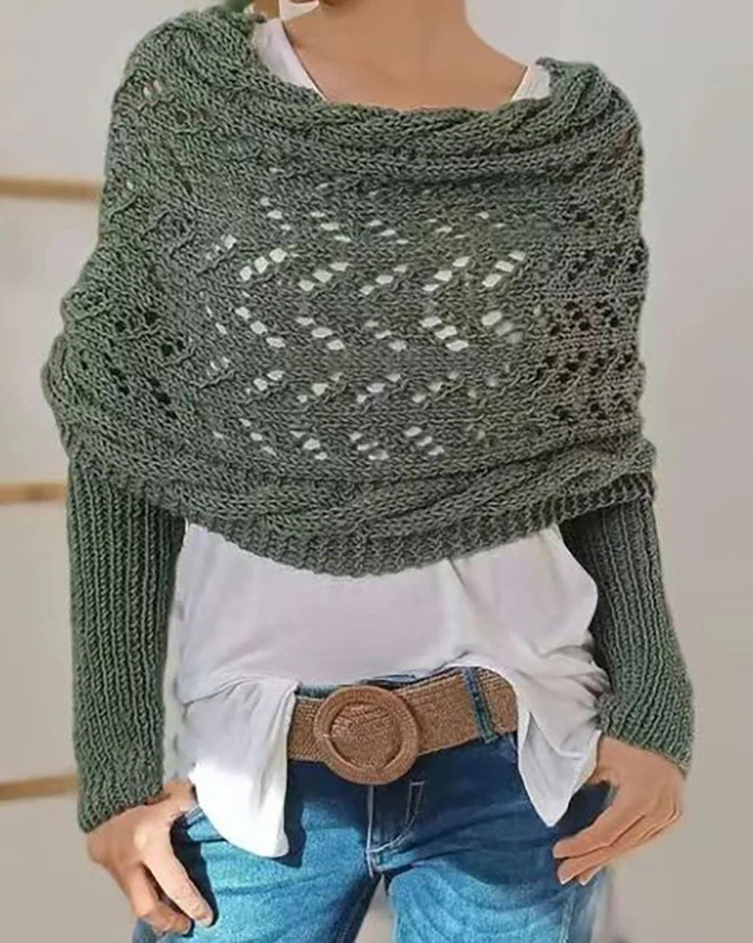 Heidi-Mode | Hohl Langarm Gestrickter Schal Pullover