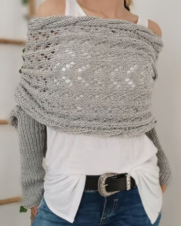 Heidi-Mode | Hohl Langarm Gestrickter Schal Pullover - Image 2