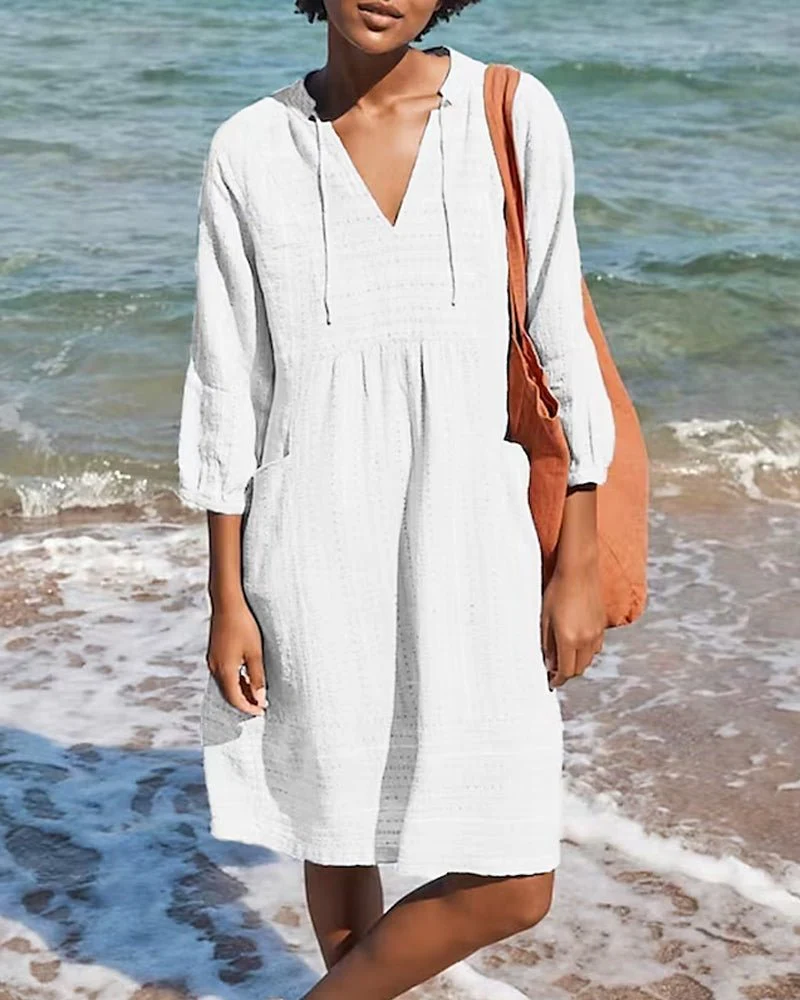 Heidi-Mode | Entspanntes Boho-Hemdkleid mit V-Ausschnitt für Damen - Image 10