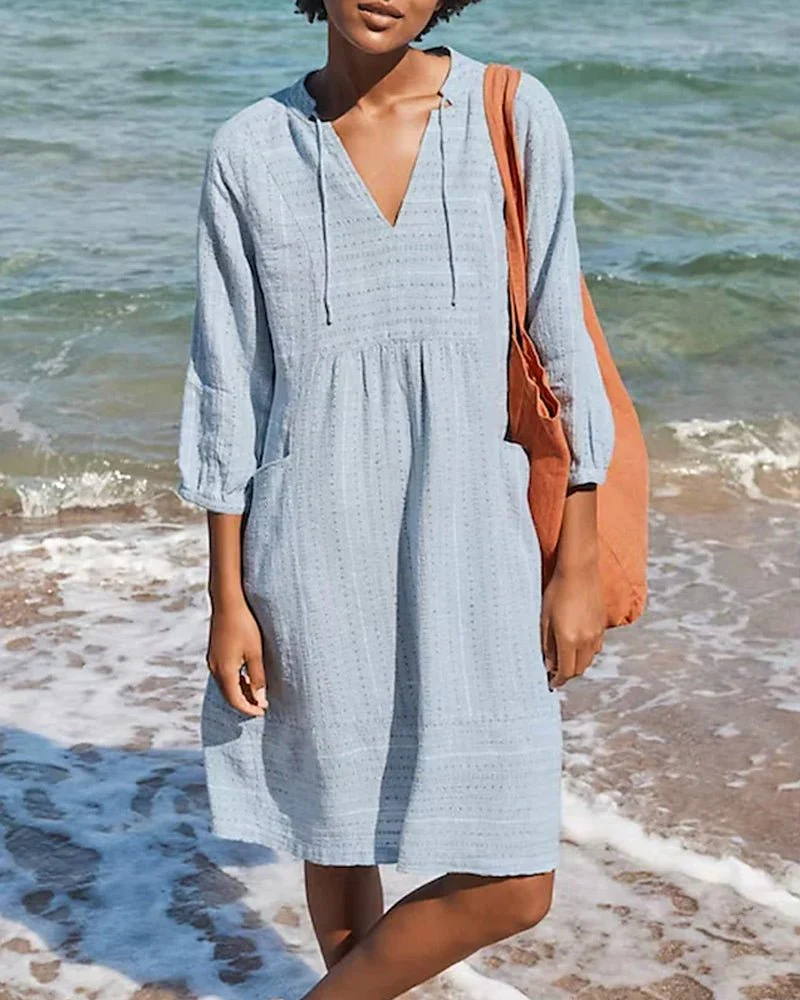 Heidi-Mode | Entspanntes Boho-Hemdkleid mit V-Ausschnitt für Damen - Image 8
