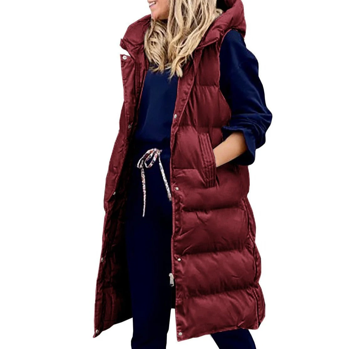 Heidi-Mode | Kapuze Lange Weste Lässig Mode Einreihig Jacke - Image 2