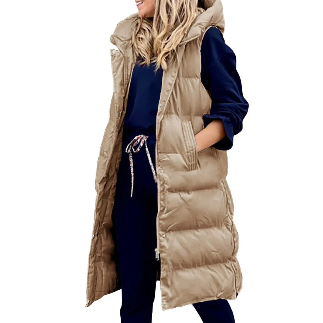 Heidi-Mode | Kapuze Lange Weste Lässig Mode Einreihig Jacke - Image 5