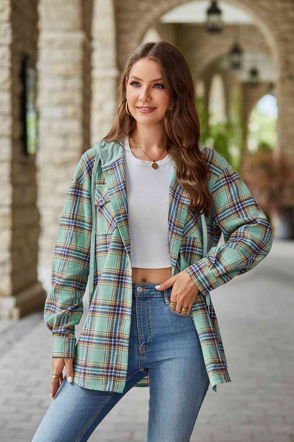 Heidi-Mode | Karierter Langarm Kapuzenjacke - Image 13