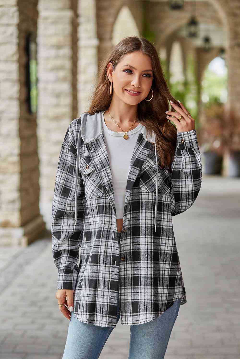 Heidi-Mode | Karierter Langarm Kapuzenjacke - Image 3