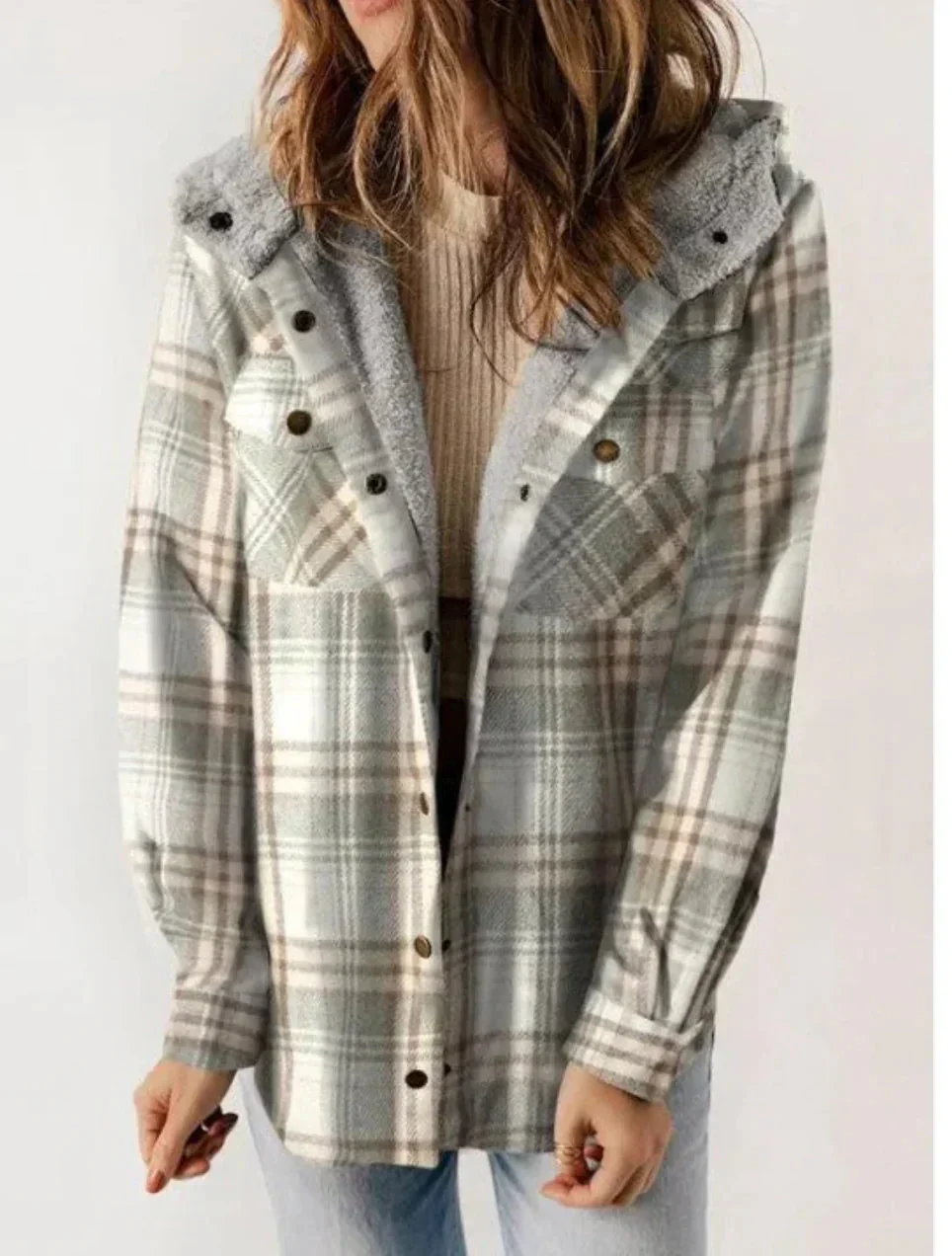 Heidi-Mode | Kariert mit Kapuze Fleece Gefütterte Jacke Damenjacke - Image 2