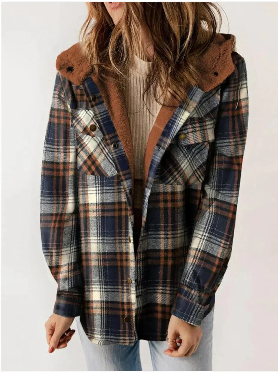Heidi-Mode | Kariert mit Kapuze Fleece Gefütterte Jacke Damenjacke - Image 6