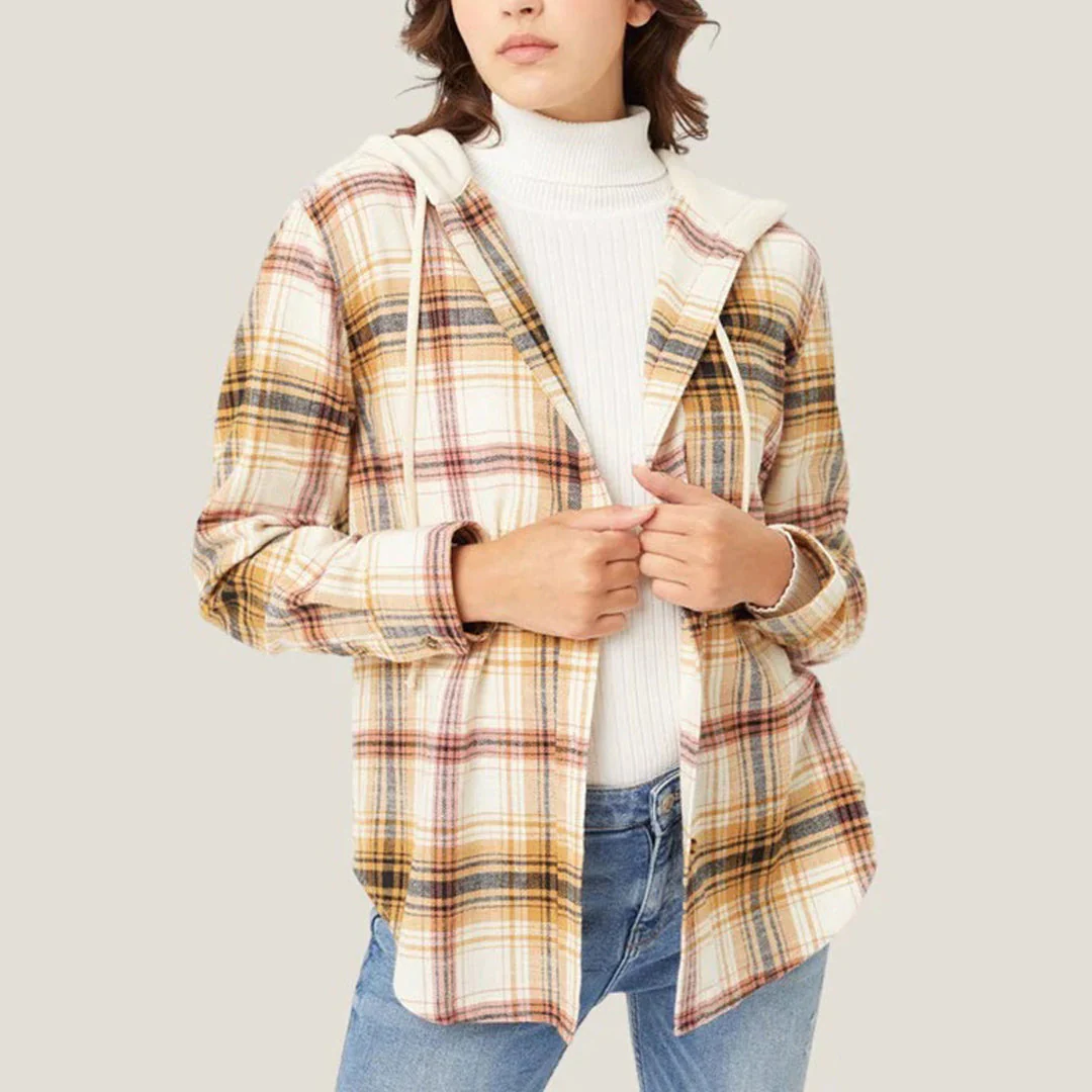 Heidi-Mode | Karierte Hemd mit Kapuze und Knöpfen Baumwolle/polyester Lässig und Trendy