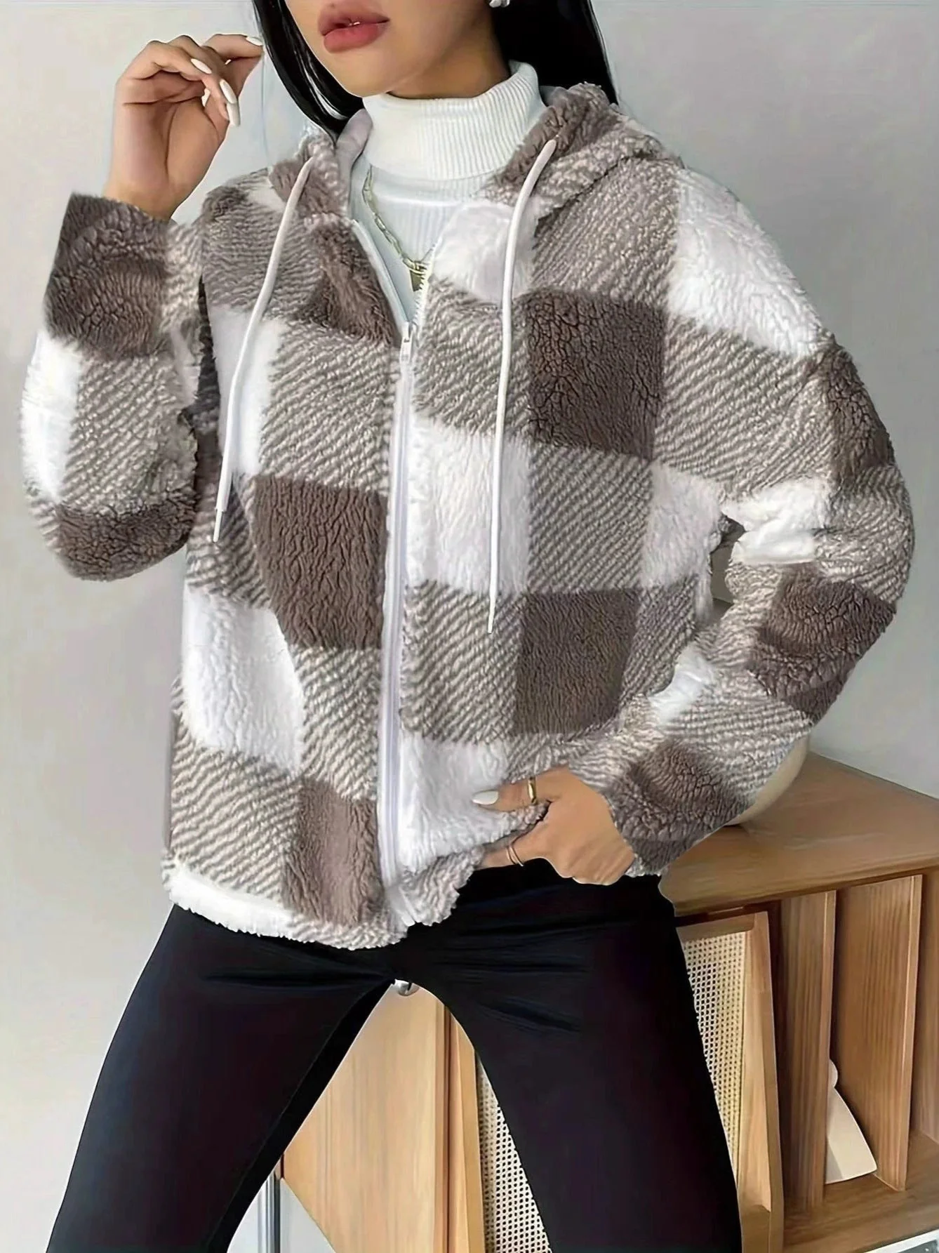 Heidi-Mode | Kariert Teddy Hoodie Jacke Warm und Bequem für Den Winter - Image 10