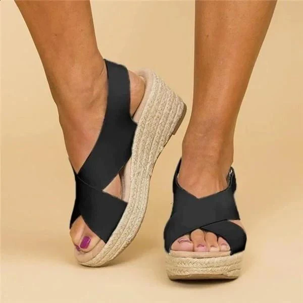 Heidi-Mode | Keilabsatz Sandalen mit Elastischen Riemen für Damen - Image 2
