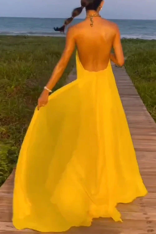 Heidi-Mode | Rosiedress Ketten-Halter Offener Rücken Maxi Swing Kleid - Image 3