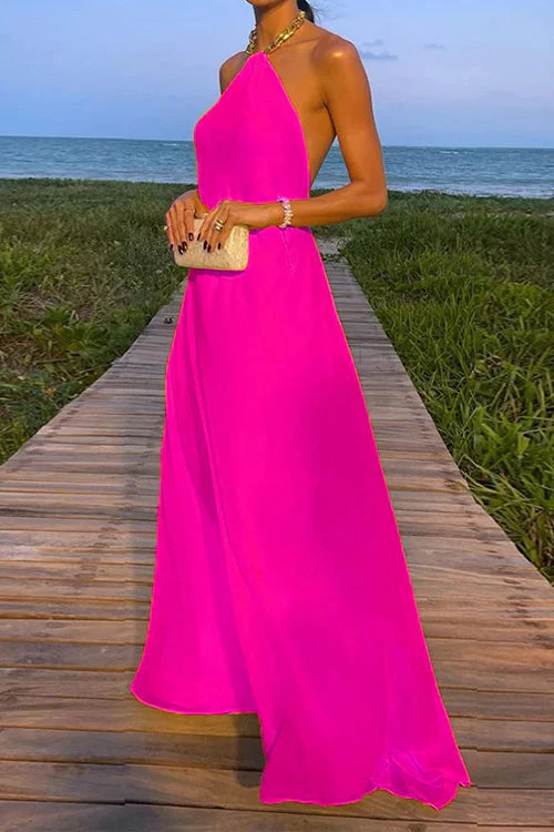 Heidi-Mode | Rosiedress Ketten-Halter Offener Rücken Maxi Swing Kleid - Image 4