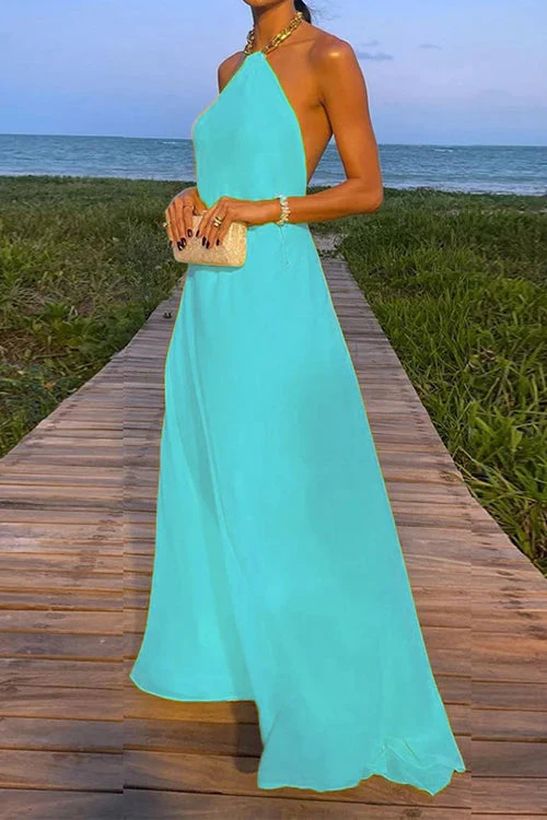 Heidi-Mode | Rosiedress Ketten-Halter Offener Rücken Maxi Swing Kleid - Image 6