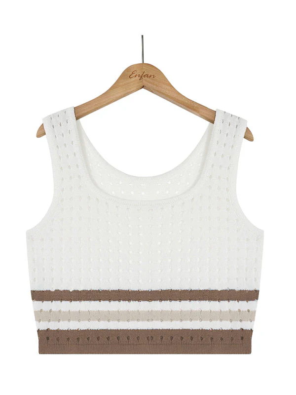 Heidi-Mode | Khaki Streifenmuster Offene Masche Crop Top & Bleistiftrock Satz - Image 2