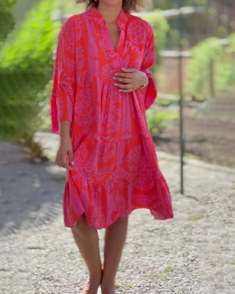 Heidi-Mode | Kleid mit 3/4-Ärmeln und Geometrischem Boho-Print