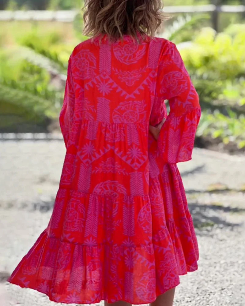 Heidi-Mode | Kleid mit 3/4-Ärmeln und Geometrischem Boho-Print - Image 2