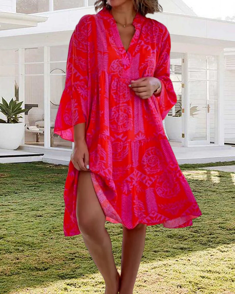 Heidi-Mode | Kleid mit 3/4-Ärmeln und Geometrischem Boho-Print - Image 3