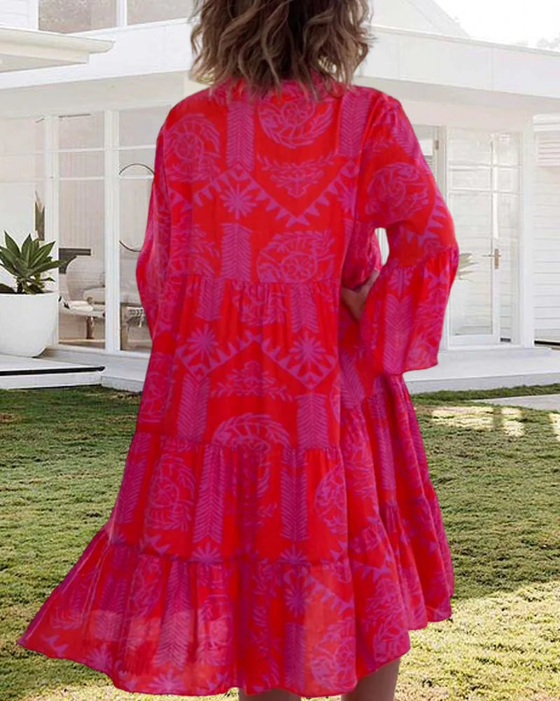 Heidi-Mode | Kleid mit 3/4-Ärmeln und Geometrischem Boho-Print - Image 5