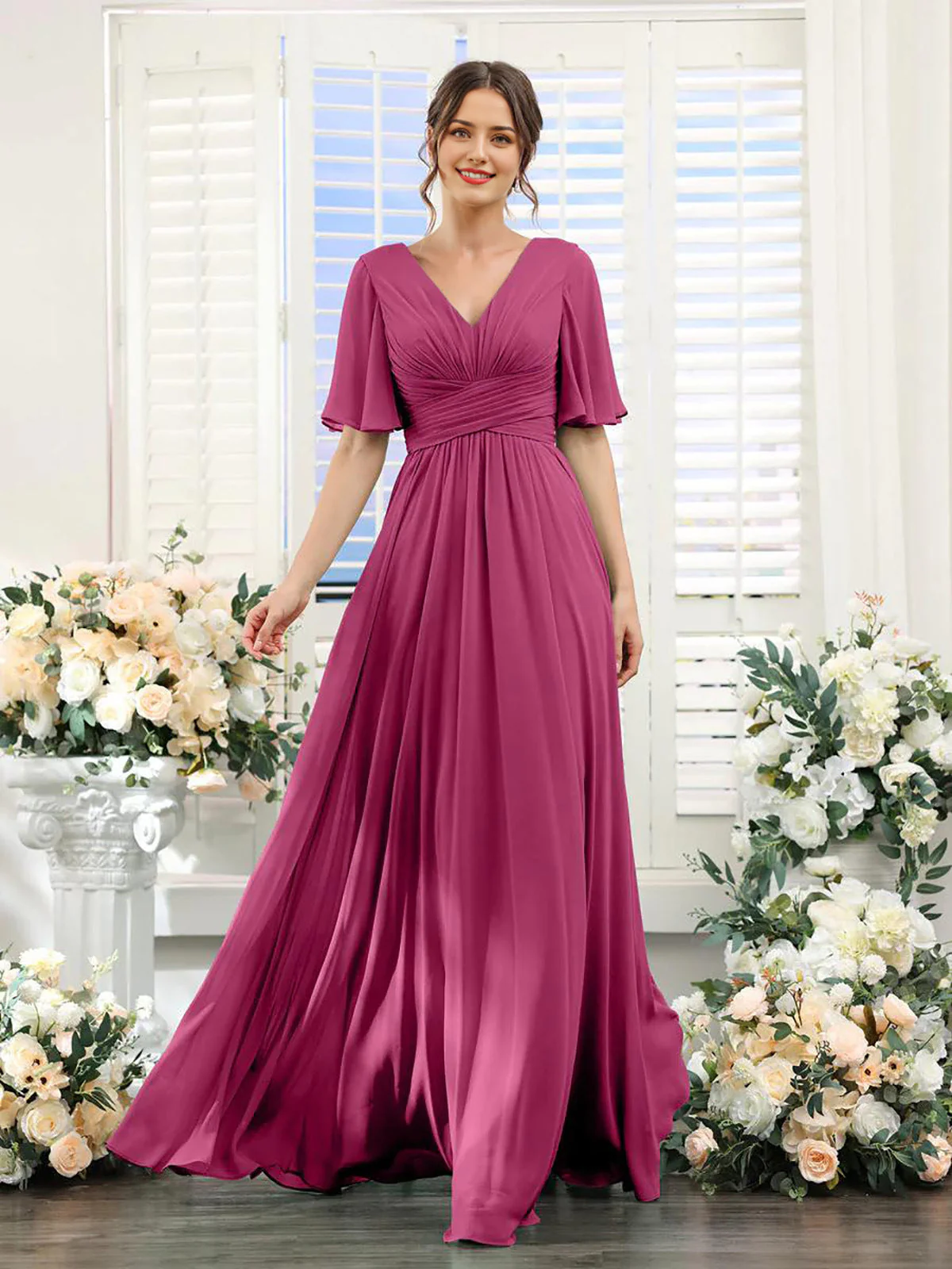 Heidi-Mode | Fließendes V-Ausschnitt Chiffonkleid für Damen - Image 14