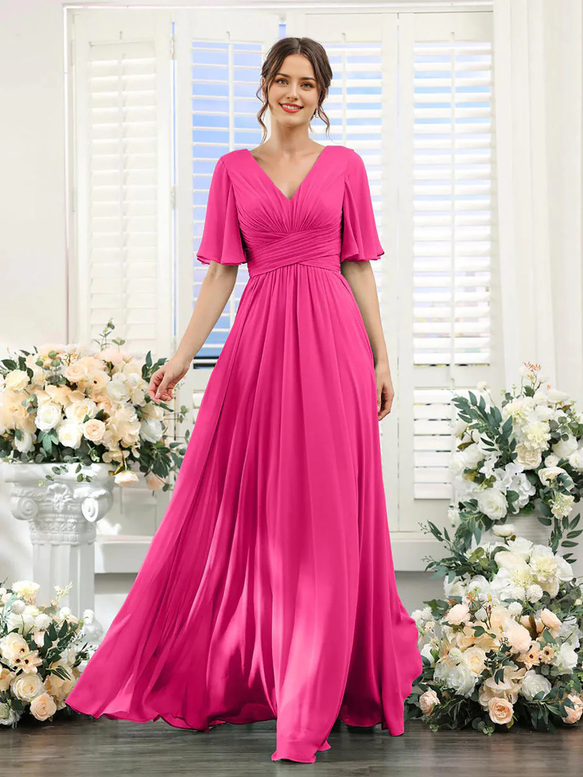 Heidi-Mode | Fließendes V-Ausschnitt Chiffonkleid für Damen - Image 15