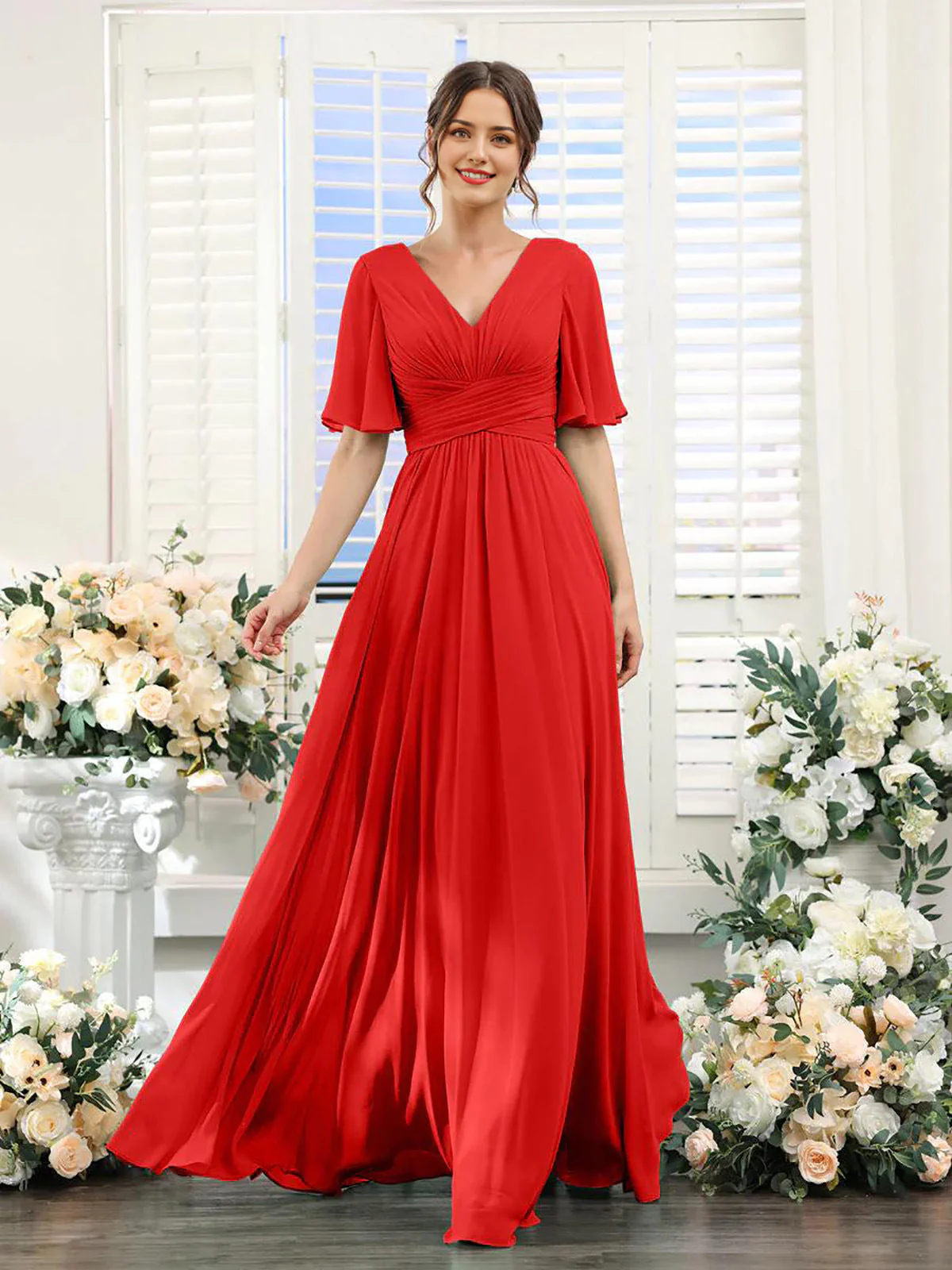 Heidi-Mode | Fließendes V-Ausschnitt Chiffonkleid für Damen - Image 18