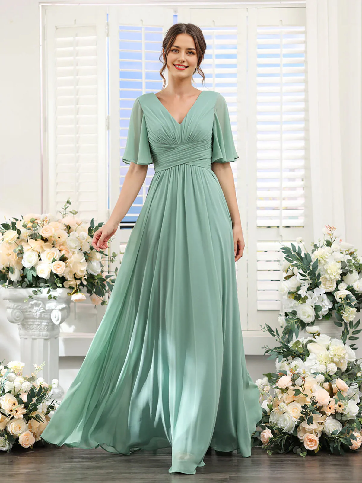 Heidi-Mode | Fließendes V-Ausschnitt Chiffonkleid für Damen - Image 8