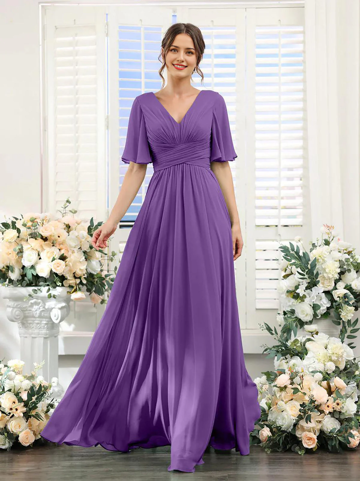 Heidi-Mode | Fließendes V-Ausschnitt Chiffonkleid für Damen - Image 9