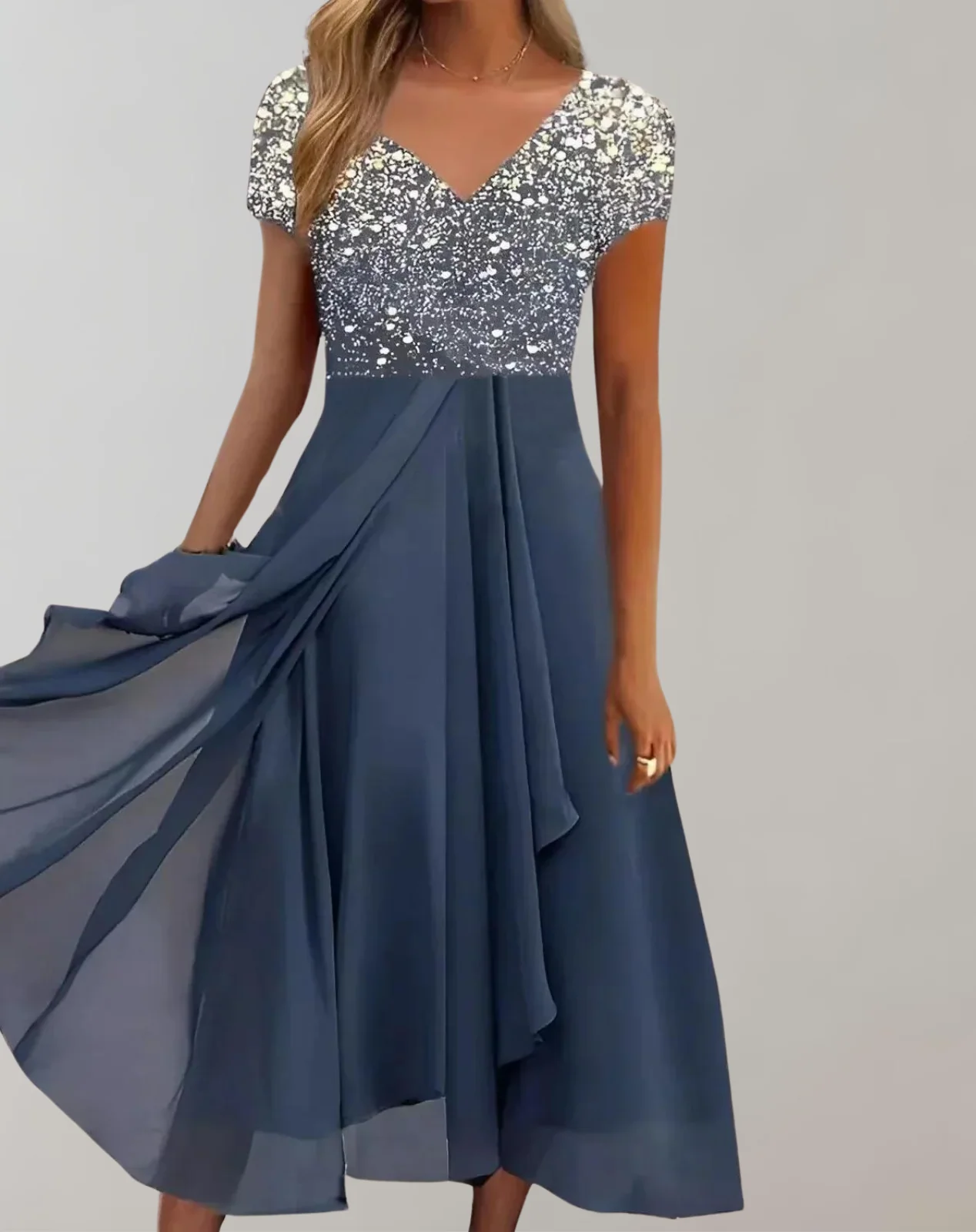 Heidi-Mode | Kleid mit Leuchtenden Blumen Abendkleid für Damen Glänzendes Topkleid - Image 5